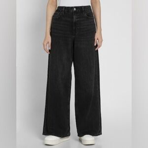 American Eagle Curvy Dreamy Drape High-Waist Baggy Wide-Leg Jeans 14 short black